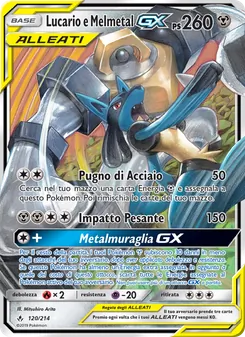Carta Lucario e Melmetal GX dell'espansione Legami Inossidabili, numero 120/214