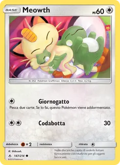 Carta Meowth dell'espansione Legami Inossidabili, numero 147/214