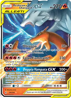 Carta Reshiram e Charizard GX dell'espansione Legami Inossidabili, numero 20/214