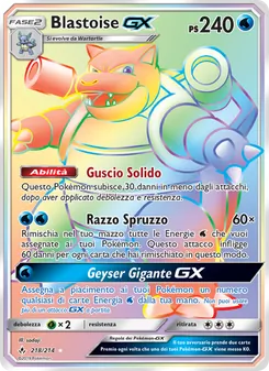 Carta Blastoise GX dell'espansione Legami Inossidabili, numero 218/214