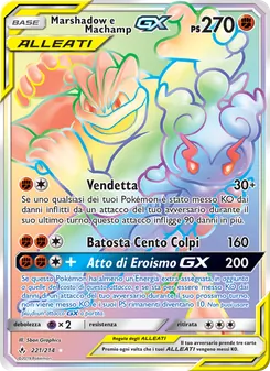Carta Marshadow e Machamp GX dell'espansione Legami Inossidabili, numero 221/214