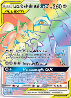 Carta Lucario e Melmetal GX dell'espansione Legami Inossidabili, numero 224/214