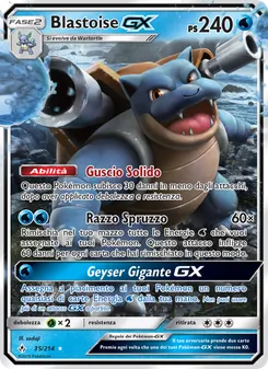 Carta Blastoise GX dell'espansione Legami Inossidabili, numero 35/214