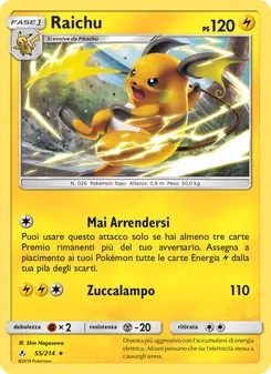 Carta Raichu dell'espansione Legami Inossidabili, numero 55/214