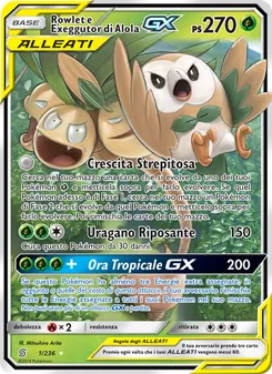 Carta Rowlet e Exeggutor di Alola GX dell'espansione Sintonia Mentale, numero 1/236