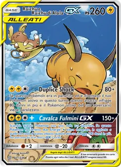 Carta Raichu e Raichu di Alola GX dell'espansione Sintonia Mentale, numero 221/236