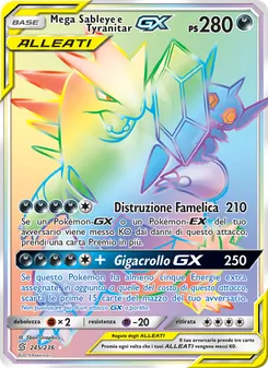 Carta Mega Sableye e Tyranitar GX dell'espansione Sintonia Mentale, numero 245/236