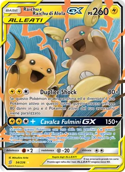 Carta Raichu e Raichu di Alola GX dell'espansione Sintonia Mentale, numero 54/236