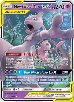 Carta Mewtwo e Mew GX dell'espansione Sintonia Mentale, numero 71/236