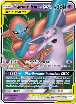 Carta Espeon e Deoxys GX dell'espansione Sintonia Mentale, numero 72/236