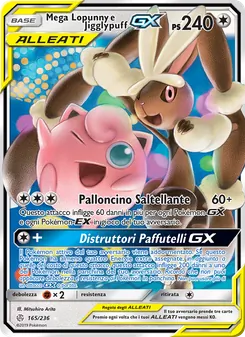 Carta Mega Lopunny e Jigglypuff GX dell'espansione Eclissi Cosmica, numero 165/236