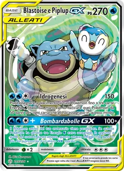 Carta Blastoise e Piplup GX dell'espansione Eclissi Cosmica, numero 215/236