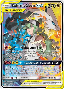 Carta Reshiram e Zekrom GX dell'espansione Eclissi Cosmica, numero 222/236