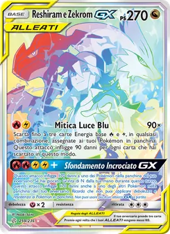 Carta Reshiram e Zekrom GX dell'espansione Eclissi Cosmica, numero 259/236