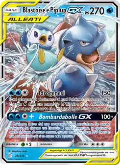 Carta Blastoise e Piplup GX dell'espansione Eclissi Cosmica, numero 38/236