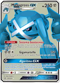 Carta Metagross GX dell'espansione Guardiani Nascenti, numero 139/145