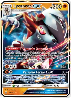 Carta Lycanroc GX dell'espansione Guardiani Nascenti, numero 74/145