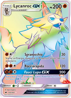 Carta Lycanroc GX dell'espansione Ombre Infuocate, numero 155/147