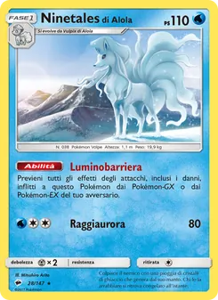 Carta Ninetales di Alola dell'espansione Ombre Infuocate, numero 28/147