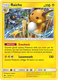 Carta Raichu dell'espansione Ombre Infuocate, numero 41/147