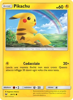 Carta Pikachu dell'espansione Leggende Iridescenti, numero 28/73