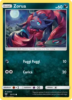 Carta Zorua dell'espansione Leggende Iridescenti, numero 52/73