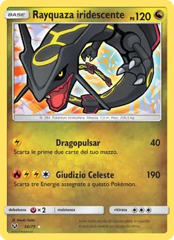 Carta Rayquaza iridescente dell'espansione Leggende Iridescenti, numero 56/73
