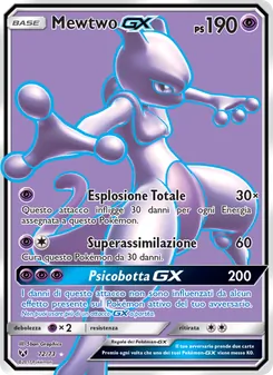 Carta Mewtwo GX dell'espansione Leggende Iridescenti, numero 72/73