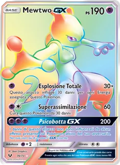 Carta Mewtwo GX dell'espansione Leggende Iridescenti, numero 76/73