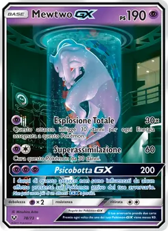 Carta Mewtwo GX dell'espansione Leggende Iridescenti, numero 78/73