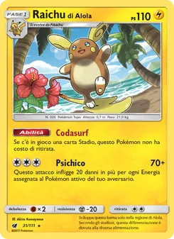 Carta Raichu di Alola dell'espansione Invasione Scarlatta, numero 31/111