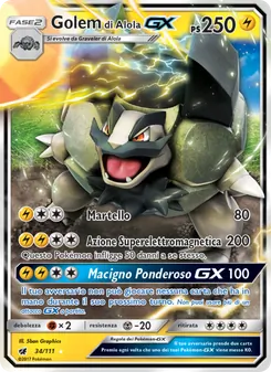 Carta Golem di Alola GX dell'espansione Invasione Scarlatta, numero 34/111