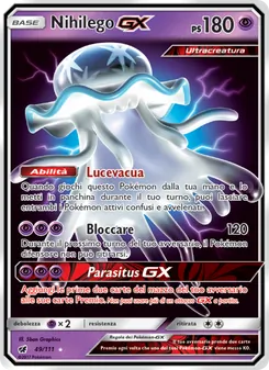 Carta Nihilego GX dell'espansione Invasione Scarlatta, numero 49/111