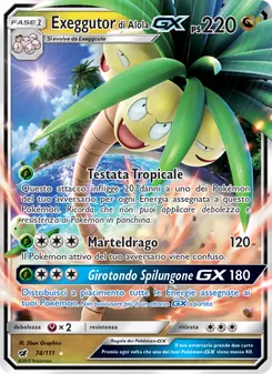Carta Exeggutor di Alola GX dell'espansione Invasione Scarlatta, numero 74/111