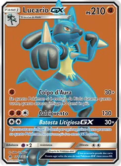 Carta Lucario GX dell'espansione Apocalisse Di Luce, numero 122/131