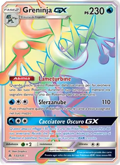 Carta Greninja GX dell'espansione Apocalisse Di Luce, numero 133/131