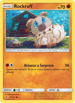 Carta Rockruff dell'espansione Apocalisse Di Luce, numero 75/131