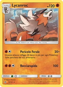 Carta Lycanroc dell'espansione Apocalisse Di Luce, numero 76/131
