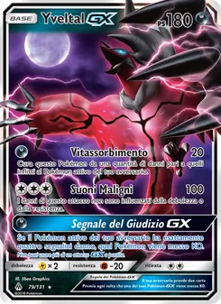 Carta Yveltal GX dell'espansione Apocalisse Di Luce, numero 79/131
