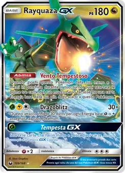Carta Rayquaza GX dell'espansione Tempesta Astrale, numero 109/168