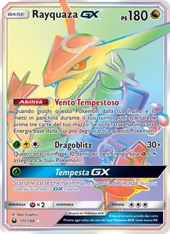 Carta Rayquaza GX dell'espansione Tempesta Astrale, numero 177/168