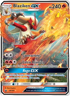 Carta Blaziken GX dell'espansione Tempesta Astrale, numero 28/168