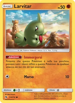 Carta Larvitar dell'espansione Tuoni Perduti, numero 114/214