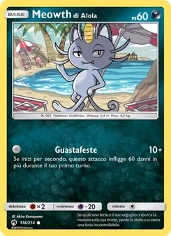 Carta Meowth di Alola dell'espansione Tuoni Perduti, numero 118/214