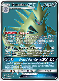 Carta Tyranitar GX dell'espansione Tuoni Perduti, numero 203/214