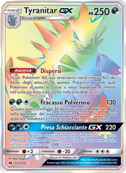 Carta Tyranitar GX dell'espansione Tuoni Perduti, numero 223/214