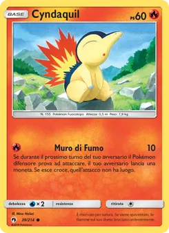 Carta Cyndaquil dell'espansione Tuoni Perduti, numero 39/214