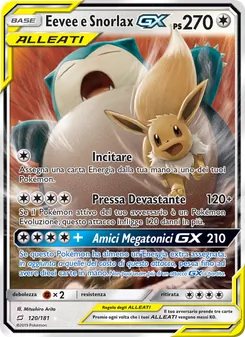 Carta Eevee e Snorlax GX dell'espansione Gioco di Squadra, numero 120/181