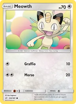 Carta Meowth dell'espansione Gioco di Squadra, numero 125/181