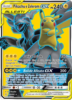 Carta Pikachu e Zekrom GX dell'espansione Gioco di Squadra, numero 162/181